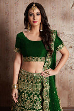 Thumbnail for Jyoti Fashion Mesmerizing Green Sequins Embroidered Velvet Lehenga Choli with Dupatta - Distacart