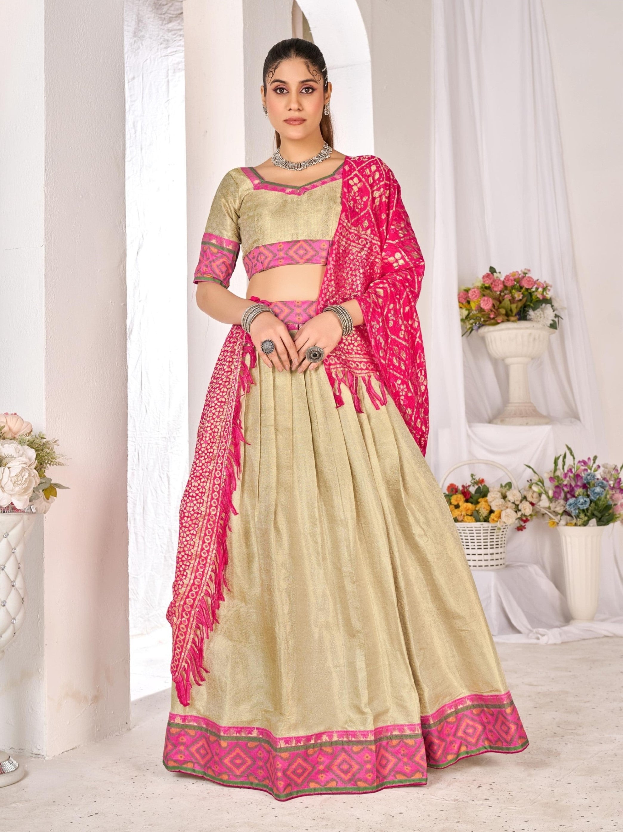 Anaita Beige Weaving Work Silk Lehenga Choli - Distacart