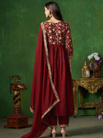 Thumbnail for Sangria Embroidered Kurta & Trouser With Dupatta Kurta Set