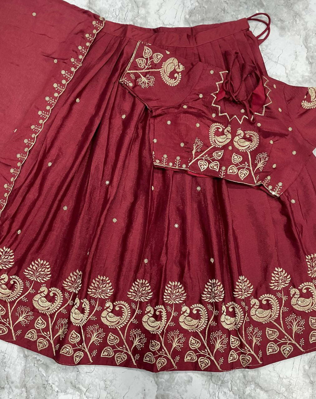 Teeya Creation New Womens Beautiful Fully Stitched Designer Lehenga Choli With Embroidered Dupatta - Maroon - Dista