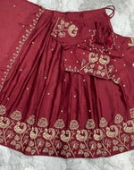 Thumbnail for Teeya Creation New Womens Beautiful Fully Stitched Designer Lehenga Choli With Embroidered Dupatta - Maroon - Dista