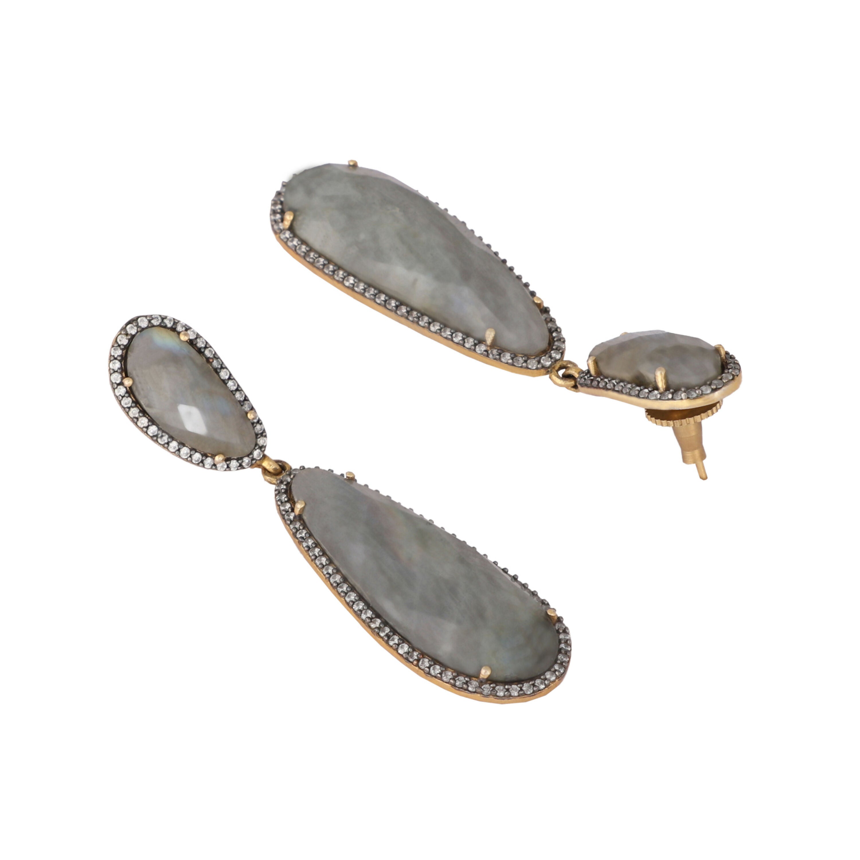 Nuyug 22K Gold Plated Labradorite Stone Contemporary Drop Earrings