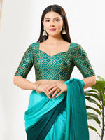 Thumbnail for Joban Fashion Rama Green Brocade Padded Blouse With Sweetheart Neck Elbow Sleeves - Distacart