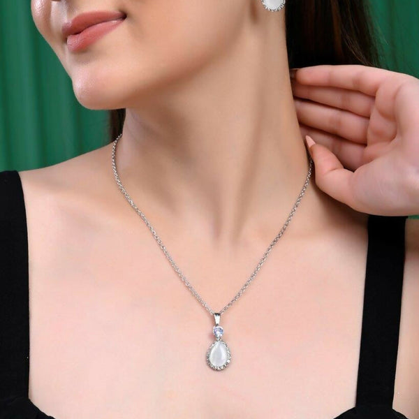 VOJ Silver Plated White Stone With AD Stone Studded Chain Set - Distacart