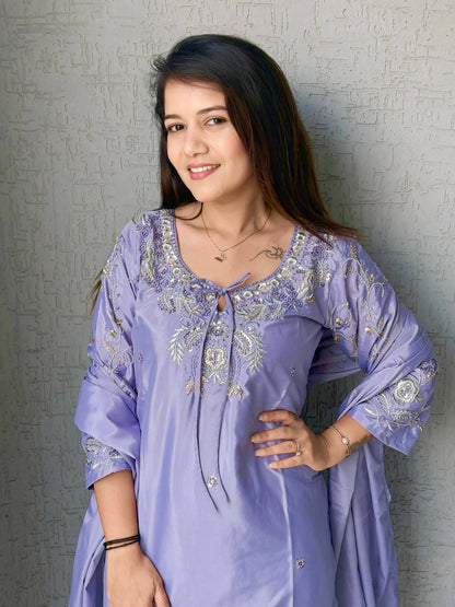 Anaita Lavender Crape Readymade Kurti Set with Beads Sequence Work - Distacart