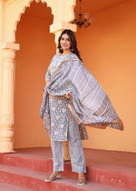 Thumbnail for Alvano Alvano Women's 3Pcs Straight Kurti Set Printed Rayon - Distacart