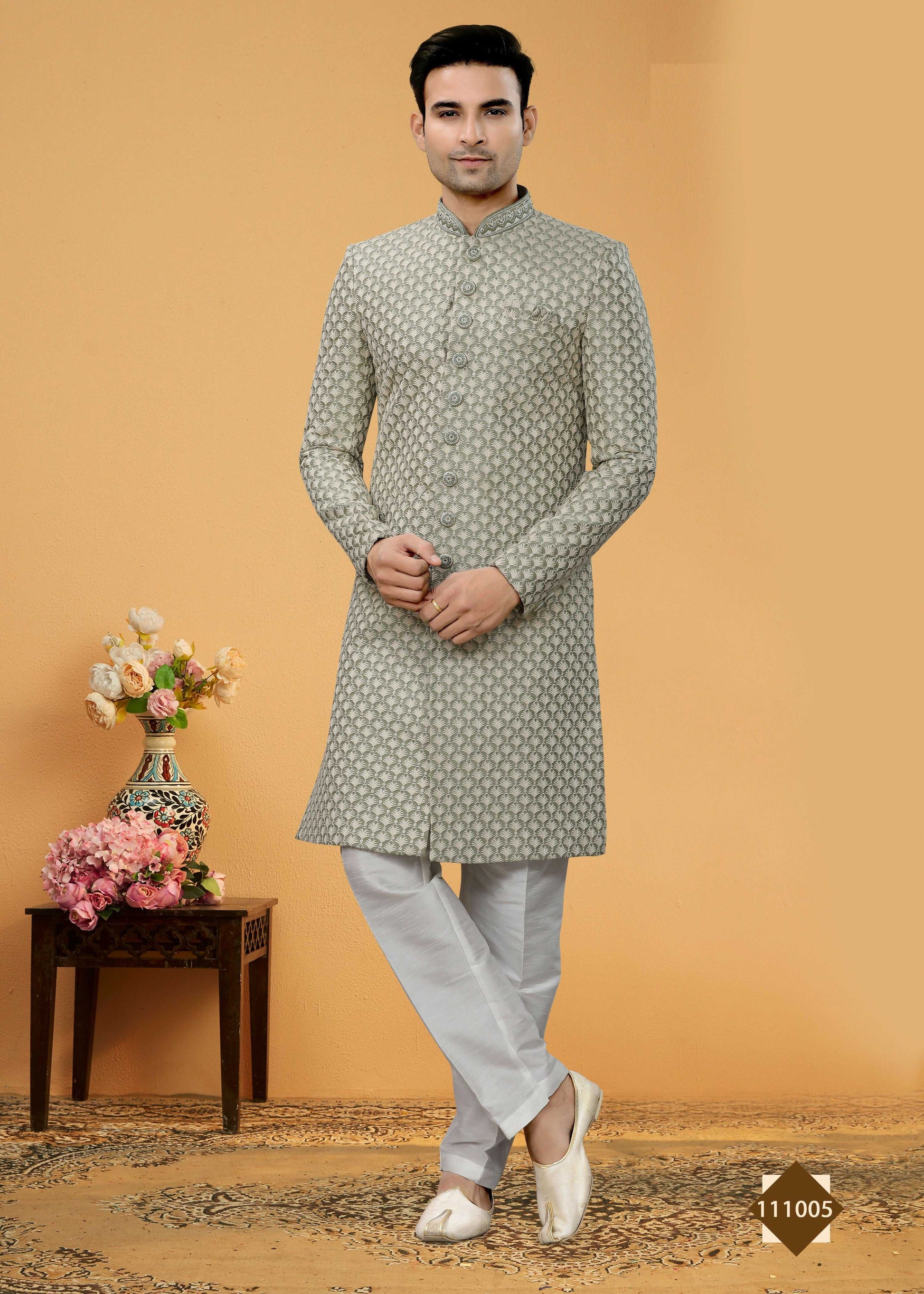 Joban Fashion Men's grey Super 66 Plain Kurta Pyjama set - Distacart