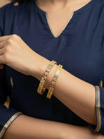 Thumbnail for NVR Women Set of 2 Gold Plated CZ Stone Bangle - Distacart