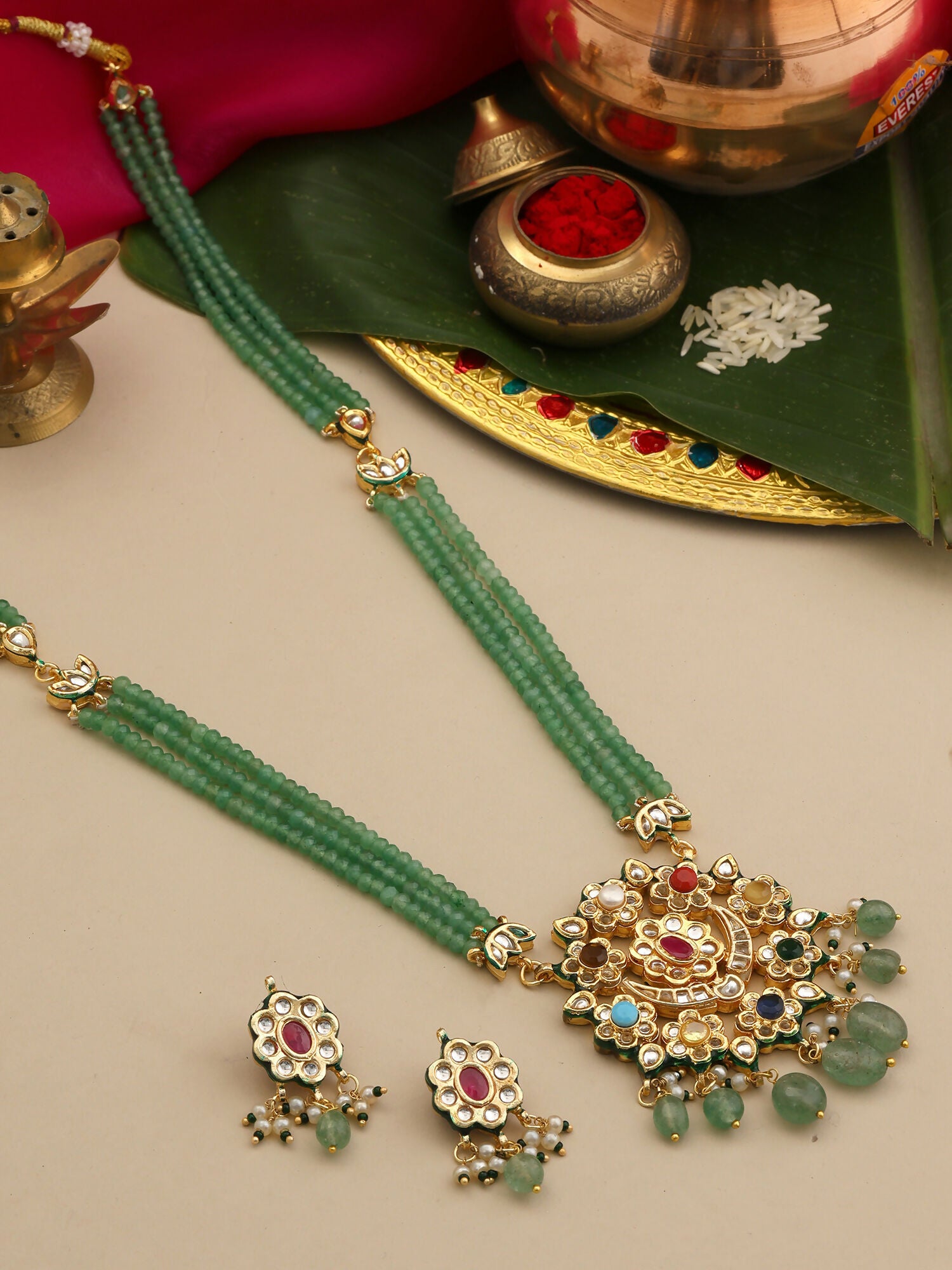 Ruby Raang Long Kundan Neckpiece With Earrings - Distacart