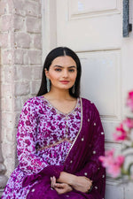 Thumbnail for Preksha Creation Women Purple Georgette Fabric Gown With Sequence Embroidery Work And Full Lining With Georgette Dupatta - Purple - Distacart