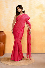 Thumbnail for Piyari Fashion Women's Rani Pink Embellished Cotton Blend Zari Check Handloom Saree - Distacart