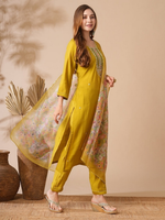 Thumbnail for The52 Women's Beautiful Viscose Chanderi Fabric Embroidery Work Straight Kurta Pant and Dupatta Set - Distacart