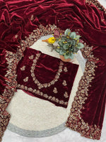 Thumbnail for Joban Fashion Maroon 9000 Velvet Party Wear Sarees - Distacart
