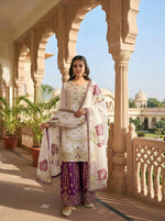Thumbnail for Teeya Creation Wine Gimmy Silk Designer Embroidery Work Wedding Wear Palazzo Pair - Distacart