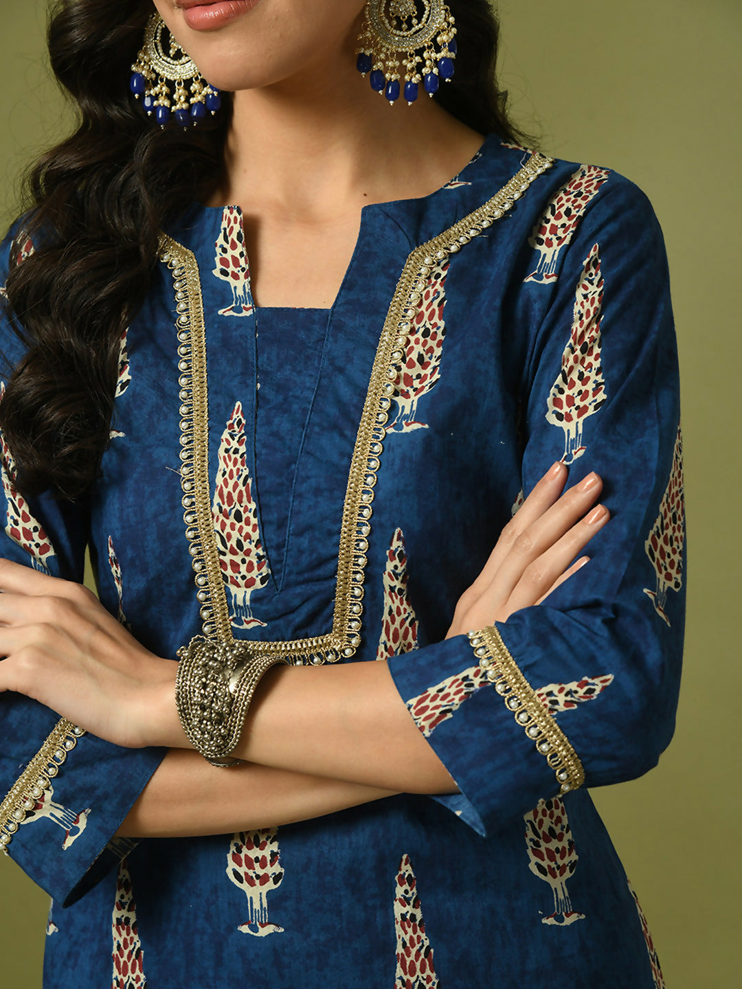 Myshka Women's Blue Printed Cotton Straight Party Kurta Set - Distacart