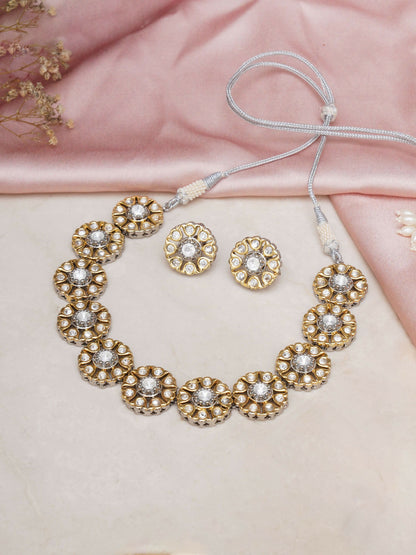 Kundan Choker with Studs Jewellery Set (silver) - Ruby Raang - Distacart