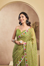 Thumbnail for Vastranavya Mehendi Digital Printed Linen Ready To Wear Designer Saree with Unstitched Blouse - Distacart