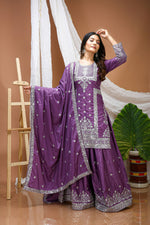 Thumbnail for Lehenga Mart Designer Sharara Suit With Kurta, Sharara, Dupatta For Women-Lavender Violet - Distacart