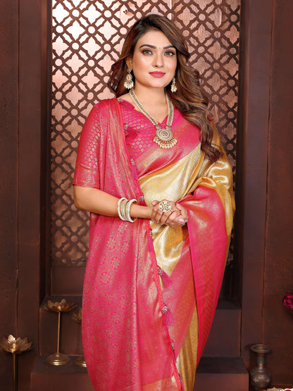 Aastha Fashion Cream Tissue Silk Woven Saree - Distacart