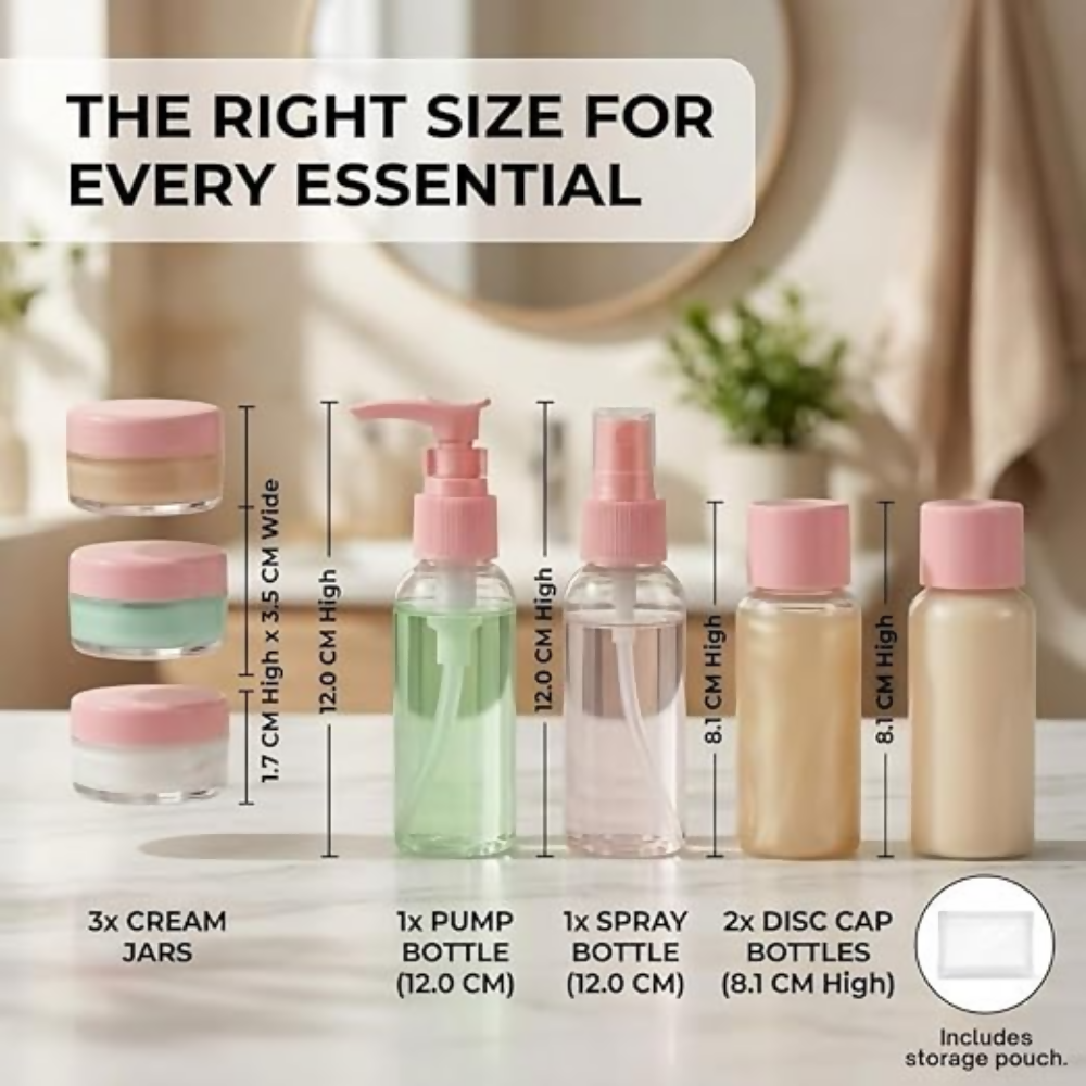 Temperia Travel Bottles for Toiletries - Refillable Empty Mini Containers with Pouch - Dista
