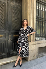 Thumbnail for Pimu Front Slit Midi Dresses V-neck Designs For Women Party Wear-Black - Distacart