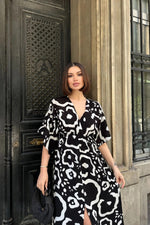 Thumbnail for Pimu Front Slit Midi Dresses V-neck Designs For Women Party Wear-Black - Distacart