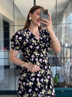 Thumbnail for Pimu New Season Baby Collar Viscose Midi Dress - Belted Trend - Black