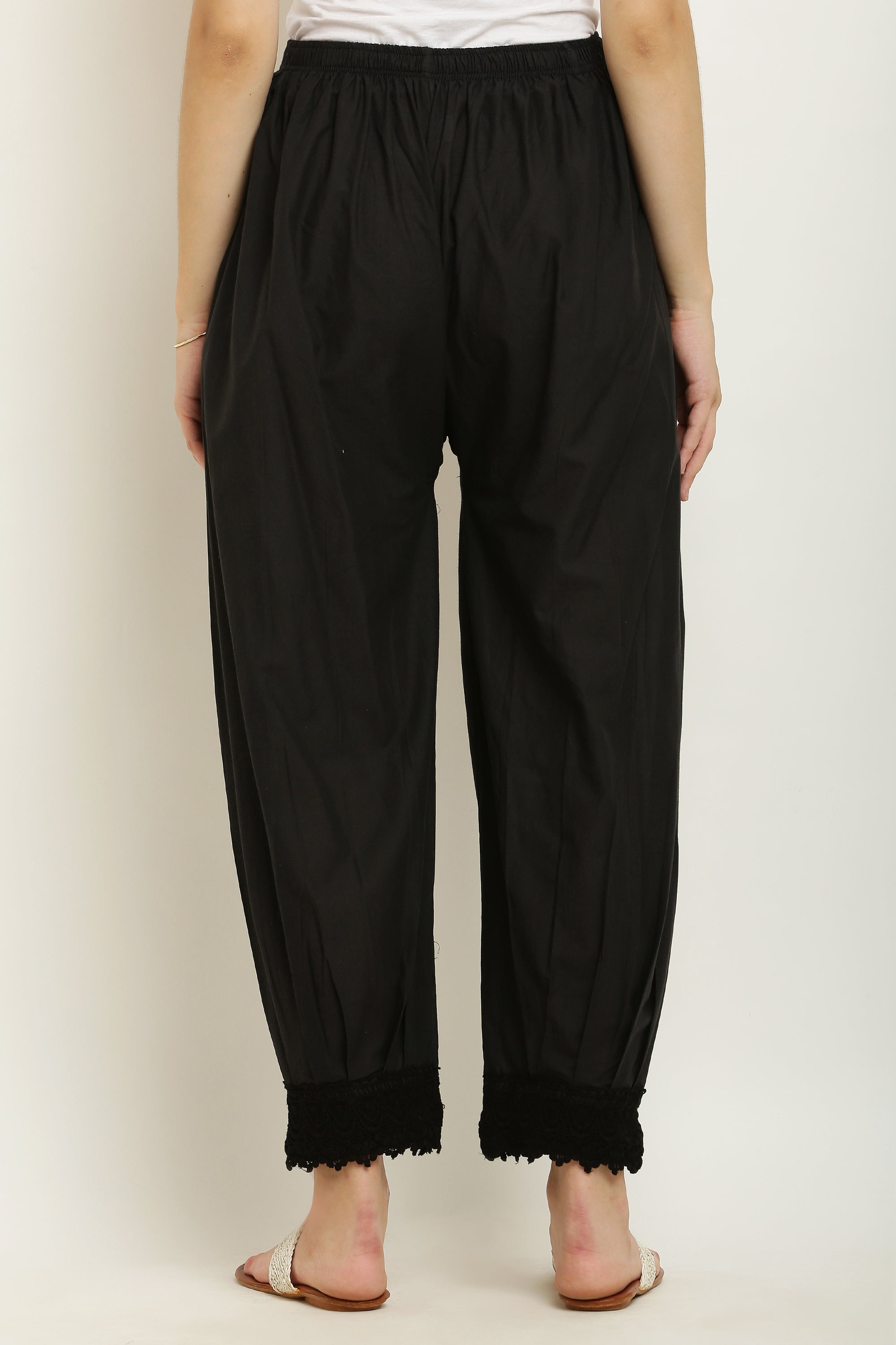 PAVONINE Black Color Afghani Style Lace Hem Cotton Fabric Palazzo For Women - Distacart