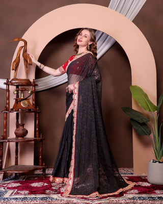 Teeya Creation Black Color Georgette Fabric Chikankari Work Saree - Distacart