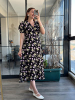 Thumbnail for Pimu New Season Baby Collar Viscose Midi Dress - Belted Trend - Black