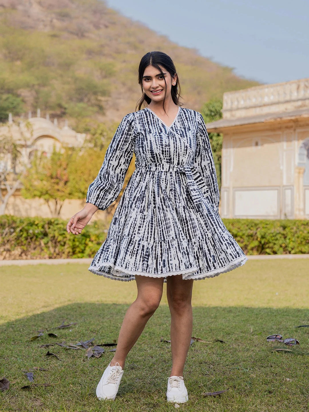 Yufta Black And White Pure Cotton Tie Dye Less Border Tassels Were Dress - Distacart