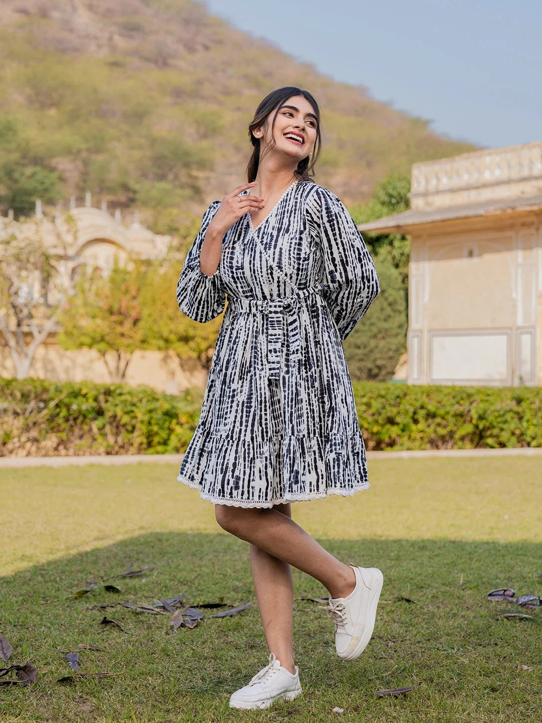 Yufta Black And White Pure Cotton Tie Dye Less Border Tassels Were Dress - Distacart