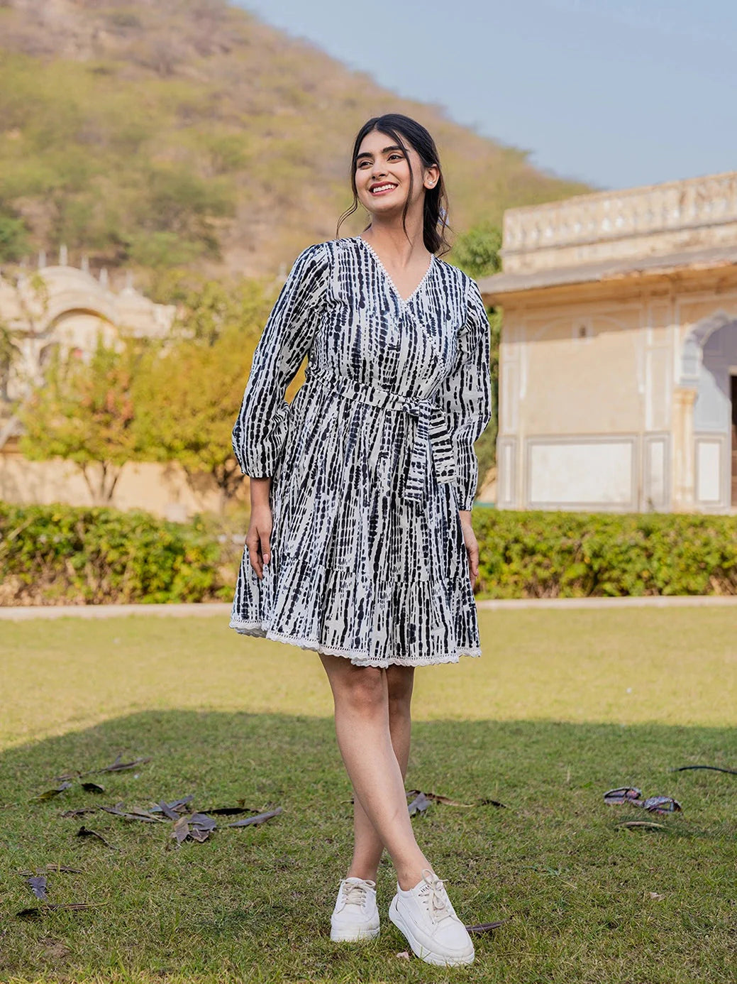 Yufta Black And White Pure Cotton Tie Dye Less Border Tassels Were Dress - Distacart