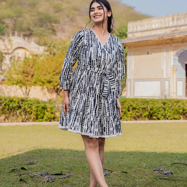 Yufta Black And White Pure Cotton Tie Dye Less Border Tassels Were Dress - Distacart