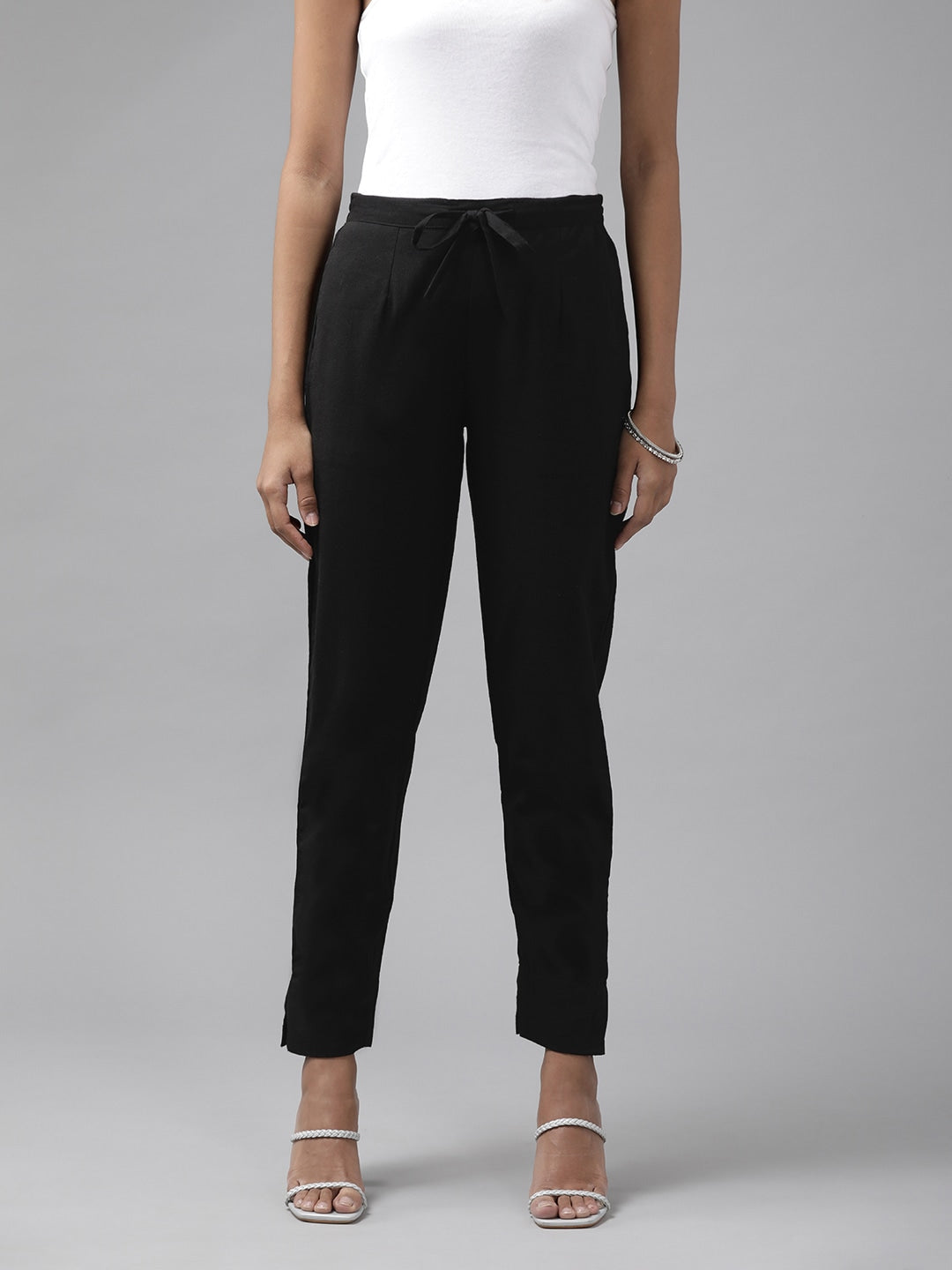 Yufta Black Cotton Fit Trousers - Distacart