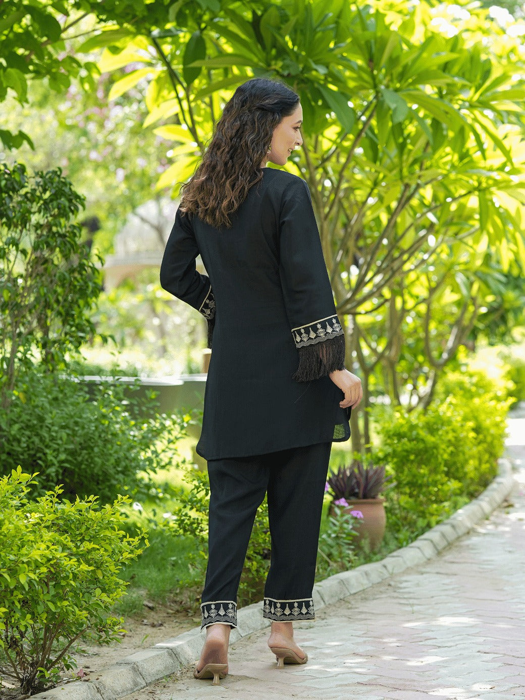 Yufta Black Embroidered Shirt And Trouser Co Ords - Distacart