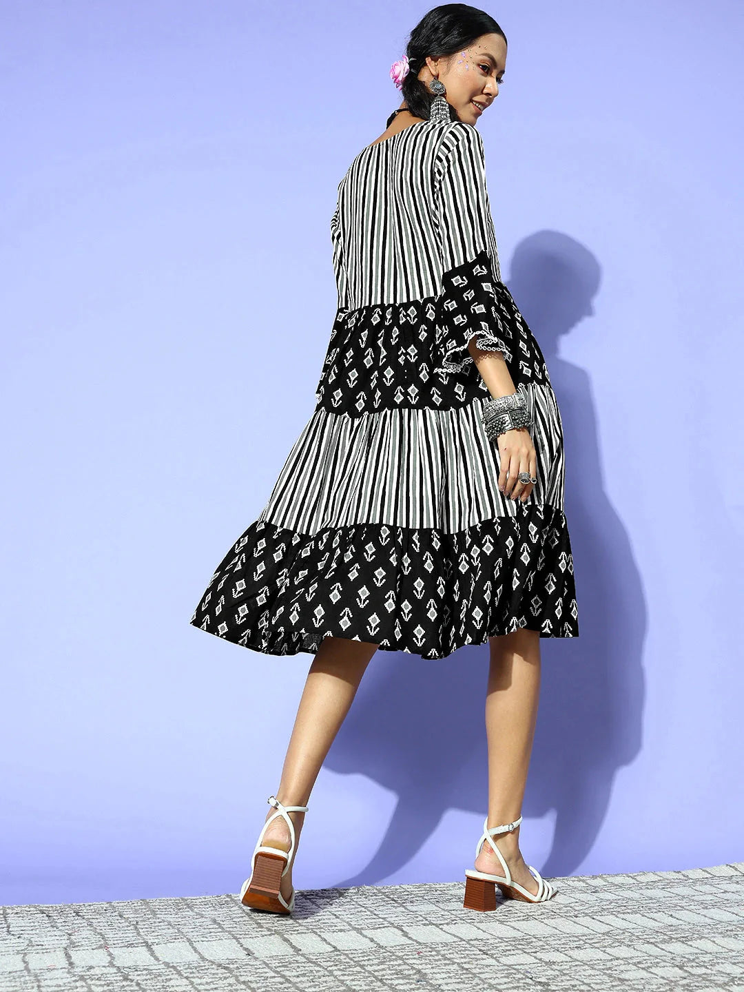 Yufta Black Ethnic Motifs Indie Gal Dress - Distacart