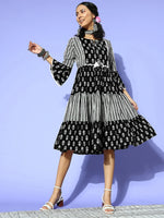 Thumbnail for Yufta Black Ethnic Motifs Indie Gal Dress