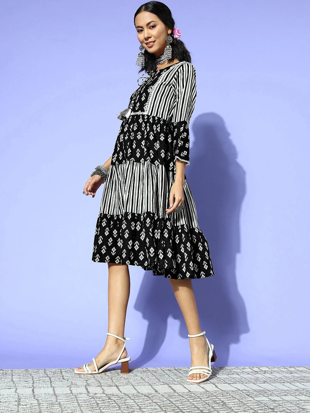 Yufta Black Ethnic Motifs Indie Gal Dress - Distacart