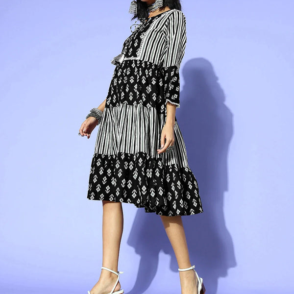 Yufta Black Ethnic Motifs Indie Gal Dress - Distacart