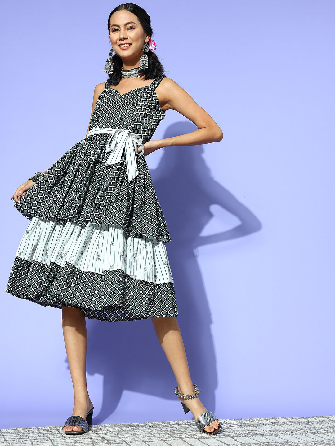 Yufta Black Ethnic Motifs Indie Gal Dress - Distacart