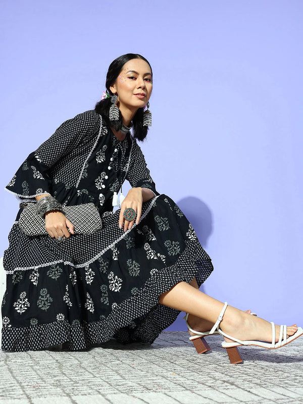 Yufta Black Ethnic Motifs Indie Gal Dress