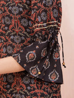 Thumbnail for Yufta Black Ethnic Motifs Mandarin Collar Straight Kurta Trouser Set - Distacart
