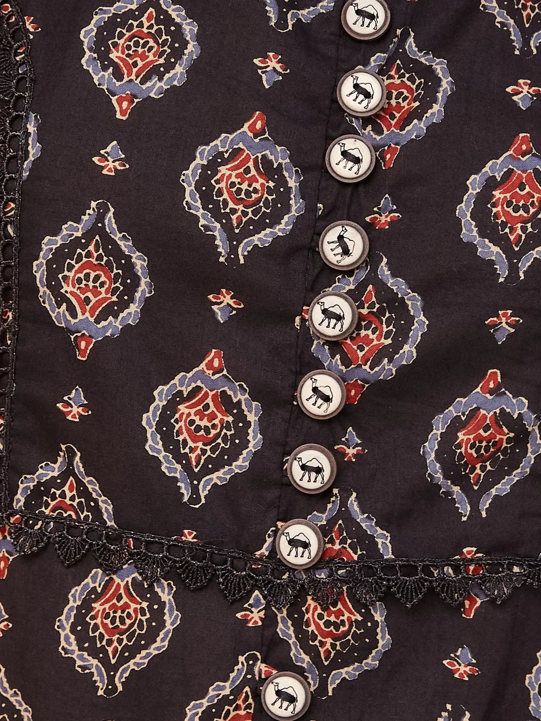 Yufta Black Ethnic Motifs Round Neck Straight Kurta