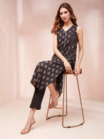 Thumbnail for Yufta Black Ethnic Motifs Round Neck Straight Kurta