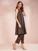 Thumbnail for Yufta Black Ethnic Motifs Straight Kurta Trouser Set