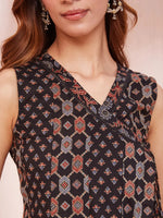 Thumbnail for Yufta Black Ethnic Motifs Straight Kurta Trouser Set