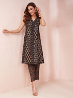 Thumbnail for Yufta Black Ethnic Motifs Straight Kurta Trouser Set