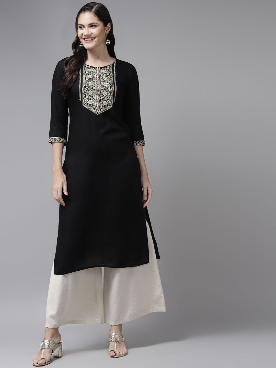 Yufta Black Ethnic Motifs Yoke Design Kurta - Distacart