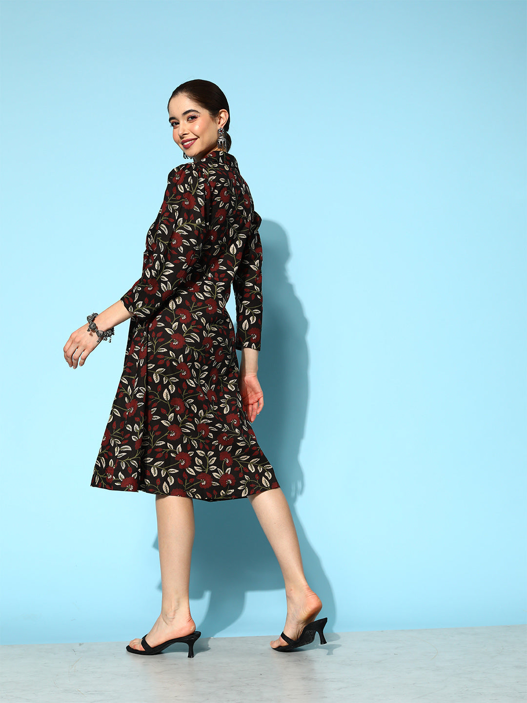 Yufta Black Floral Ethnic Dress - Distacart